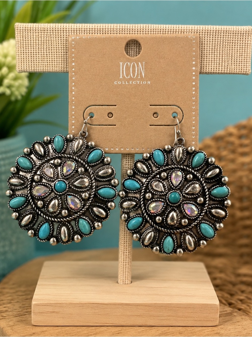 ICON Silver and Turquoise Floral Earrings